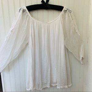 BOHO White Open Lace Sleeve Top